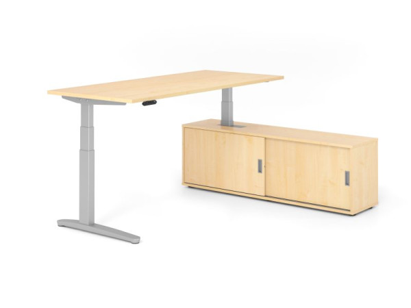 Hammerbacher Schreibtisch XBHM19, 180x80cm, Platte: Ahorn, 25mm dick, C-Fuß Gestell Silber, Höhe: 65 - 129 cm, Ahorn, VXBHM19SB/3/S/3/3
