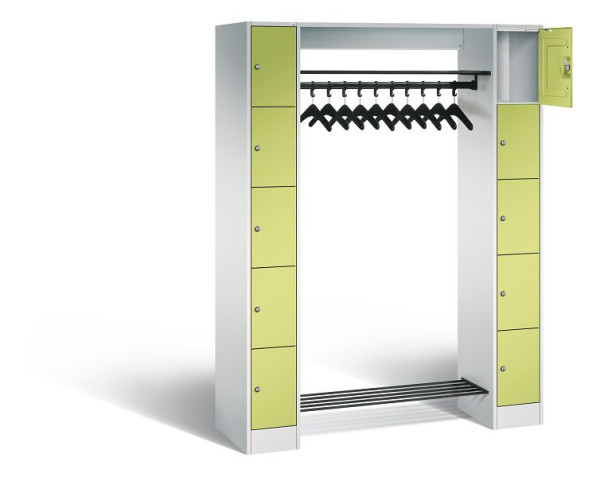 C+P Offene Garderobe Serie 8070, H1950xB1430xT480mm, Farbe: Lichtgrau / Viridingrün, 80710-00 S10117