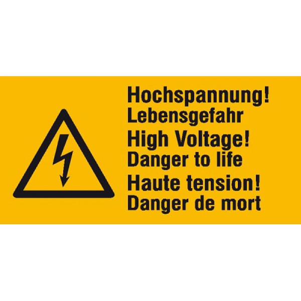 Stein HGS Elektrokennzeichnung/Warnkombischild, Hochspannung! Lebensgefahr, 3-sprachig, 30.0594
