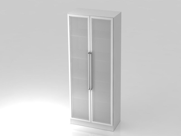 Hammerbacher Glastürenschrank 5OH, Sockelblende, Chromgriff Weiß/Silber, 80x42x200,4 cm (BxTxH), V7100G/W/S/CE