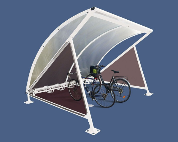 Procity Halbmond-Überdachung Grundmodell (Mit Getönten Verkleidungen) + Fahrradständer 6 Plätze, Farbe RAL 9010, 529030.9010
