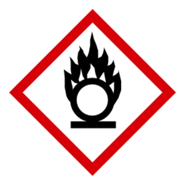 Schilder Klar GHS Gefahrensymbol 03: Flamme über einem Kreis, auf Rolle à 500 Stück, 100x100 mm Folie selbstklebend, 473/42