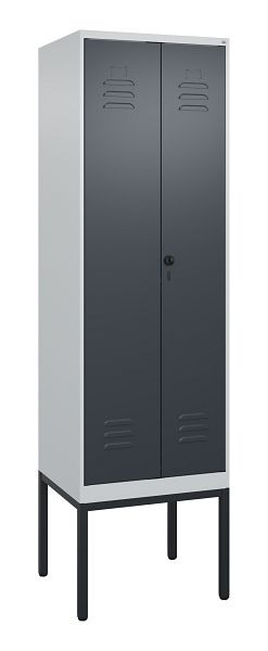 C+P Umkleidespind Classic PLUS, Doppel-Spind, Gestell, 2 Abteile, 2120x600x500mm, 7035/7016, Drehriegel, 0800327-20P S10008