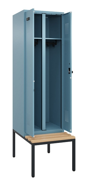 C+P Schwarz-Weiß-Spind Evolo PLUS, Bank, 2 Abteile, 2120x600x815mm, 0010/0010, Drehriegel, Sitzfläche Buche-Hartholz, Sitzbank, 0490527-20 S10021