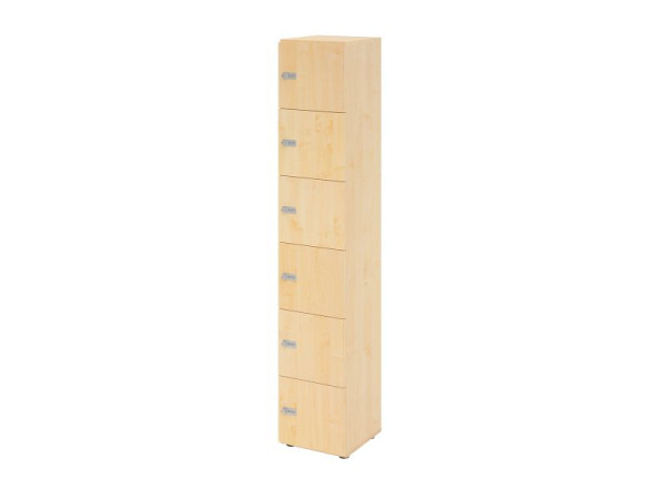 Hammerbacher Schließfachschrank schmal 6OH, 6 Türen, Korpus: Ahorn, Türen: Ahorn, 40 x 40 x 215,6 cm (BxTxH), Zahlenschloss, V264L6/3/3/ZS