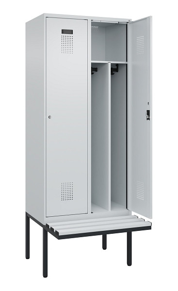 C+P Spind Evolo PLUS, 2 Abteile, 2120x800x815mm, 7035/7035, Haken 4, Zylinderschloss, Sitzfläche Kunststoff, Trennwand, 0490407-22F S10094