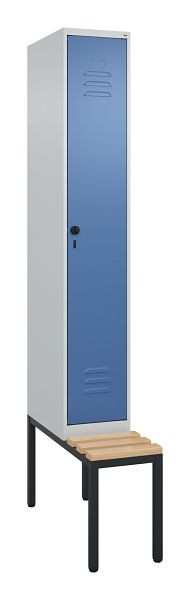 C+P Umkleidespind Classic PLUS, mit untergebauter Sitzbank, 2120x300x815mm, 7035/5023, Drehriegel, Buche-Sitzleisten, 0800507-10 S10007