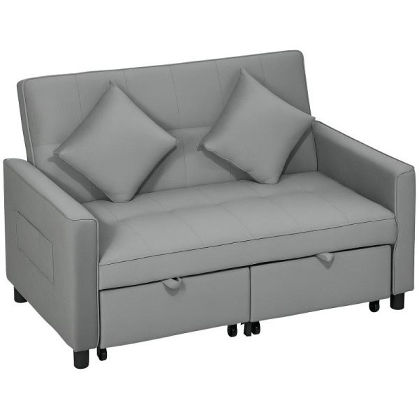 HOMCOM 4-in-1 Sofa, Verstellbare Couch, Sofabett, mit Kissen, Stoffbezug, für Wohnzimmer, Schlafzimmer, Grau, 83B-129V00GY
