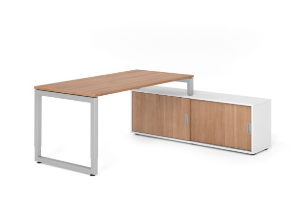 Hammerbacher Aufsatz-Schreibtisch RSE16, 160x80cm, Platte: Nussbaum, 25mm dick, Rahmen Silber, höheneinstellbar, Weiß / Nuss, VRSE16SB/N/S/W/N