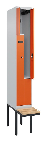 C+P Z-Spind Evolo PLUS, Bank, 2 Fächer, 2120x300x815mm, 7035/2004, Zylinderschloss, Sitzfläche Holz, 0490437-102 S10027