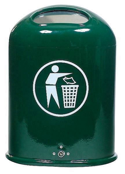 Renner Abfallbehälter oval, ca. 45 L Inhalt, mit Bodenentleerung, selbstschließende Federklappe im Einwurf, moosgrün, 7034-00PB 6005