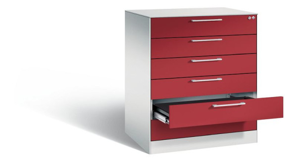 C+P Karteischrank Asisto, H1010xB800xT600mm, Farbe: Lichtgrau / Rubinrot, Bügelgriff, 146243-600 S10024