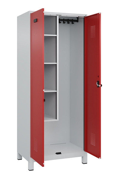 C+P Putzmittel-Spind Evolo PLUS, mit Füßen, 2 Abteile, 1950x800x500mm, 7035/300, Frontfarbe RAL 3000 feuerrot, Drehriegel, 049110-02 S10003