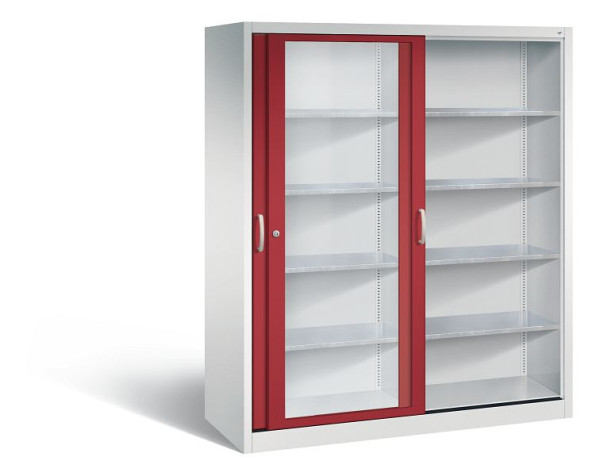 C+P Schiebetürenschrank Acurado, H1950xB1600xT600mm, Farbe: Lichtgrau / Rubinrot, Bügelgriff, 2169-055 S10010