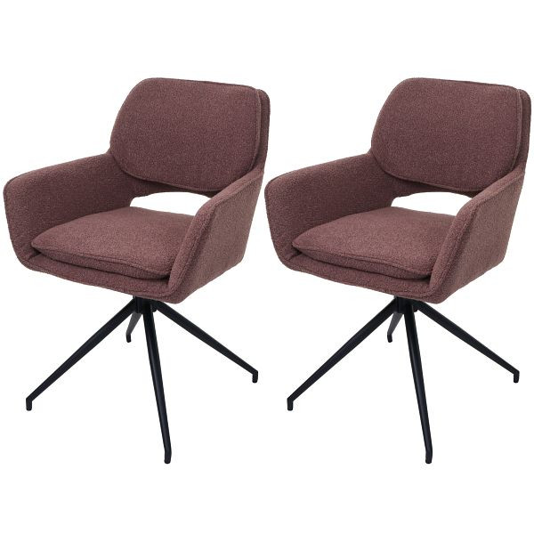 Mendler 2er-Set Esszimmerstuhl HWC-N74, Küchenstuhl, drehbar Auto-Return, Stoff Bouclé (540g/m²) Öko-Tex, hellbraun, 108640