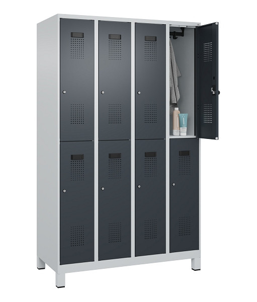 C+P Doppelstöckiger Spind Evolo PLUS, mit Füßen, 8 Fächer, 1950x1200x500mm, 703, Frontfarbe RAL 7016 Anthrazitgrau, Zylinderschloss, 049310-40 S10039