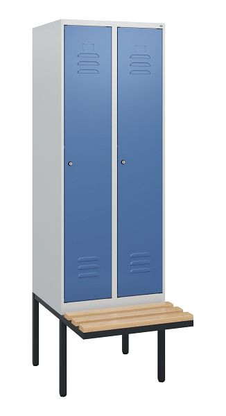 C+P Umkleidespind Classic PLUS, 2 Abteile, 1950x600x815mm, 7035/5023, Zylinderschlösser, Buche-Sitzleisten, 0800405-20 S10020