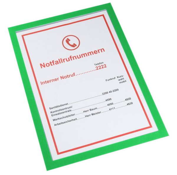 Eichner Magnetische Infotasche DIN A4 Basic, Farbe: Grün, Fülltiefe 1,5 mm, VE: 5 Stück, 9015-00594-030