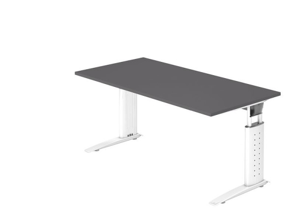 Hammerbacher Schreibtisch C-Fuß 160x80cm Graphit/Weiß, Arbeitshöhe 68-86 cm einstellbar, VUS16/G/W