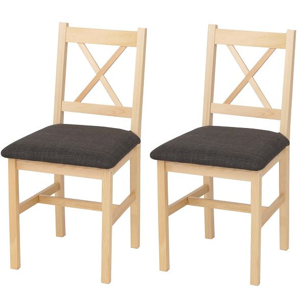 Mendler 2er-Set Esszimmerstuhl HWC-F77, Lehnstuhl Küchenstuhl Stuhl, Massiv-Holz Stoff Landhaus, natur, Polster schwarz, 118608