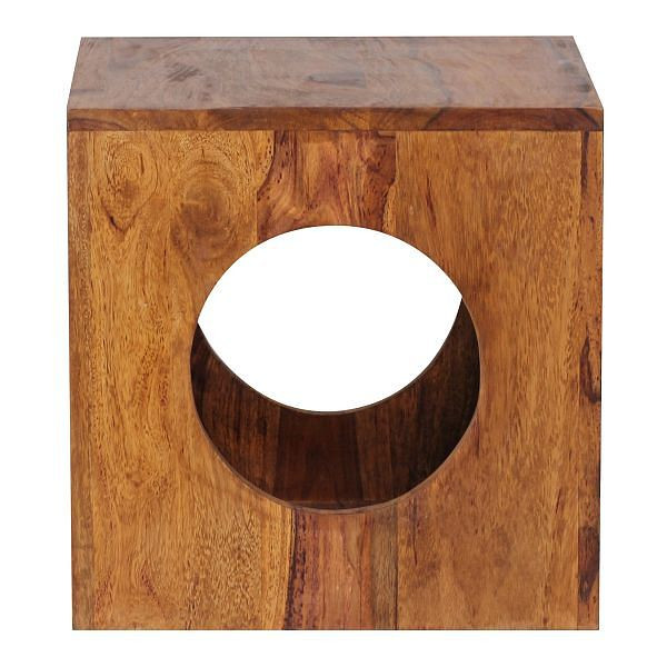 Wohnling Beistelltisch MUMBAI Massivholz Sheesham 35 x 35 cm, Cube Design, Landhaus-Stil, quadratisch, WL1.560