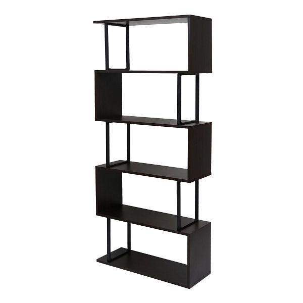 Mendler Bücherregal HWC-A27, Standregal Wohnregal, 183x80cm 3D-Struktur 5 Ebenen, dunkelbraun, Metall schwarz, 75020
