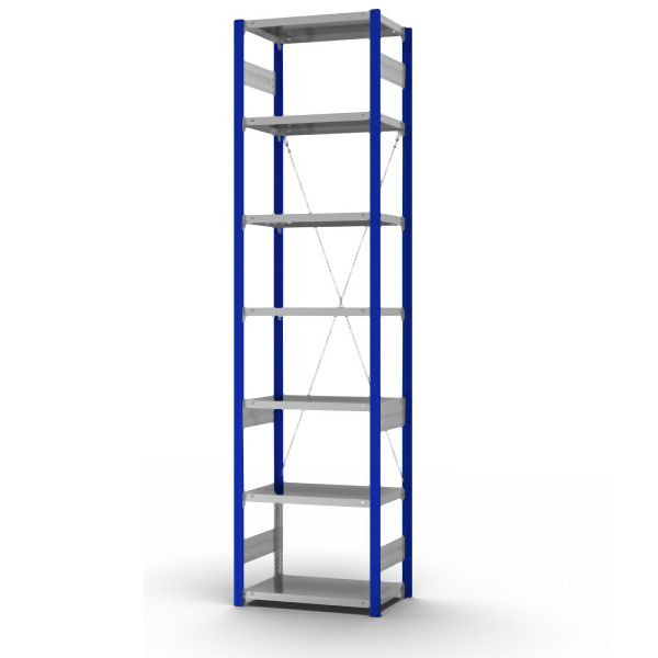 hofe Grundregal, zerlegt, 7 Böden 3000 x 400 x 750 mm, verzinkt Stützprofile - enzianblau/RAL 5010, HEG304007XL