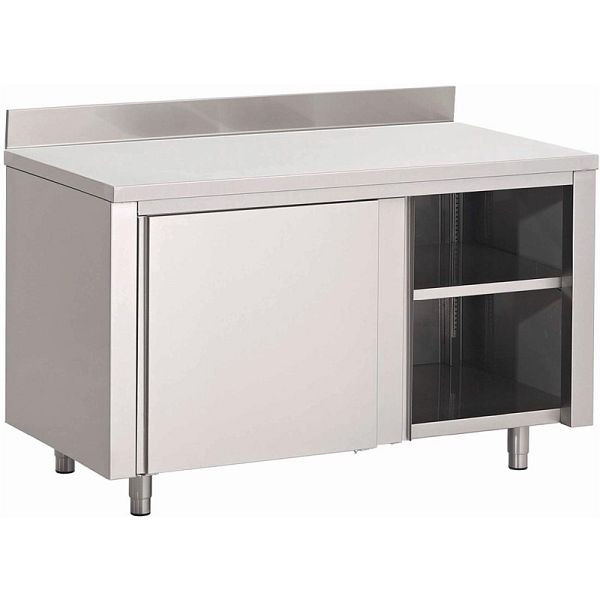 Gastro M Arbeitstisch mit Regal, Schiebetüren und Aufkantung 120cm lang, GN157