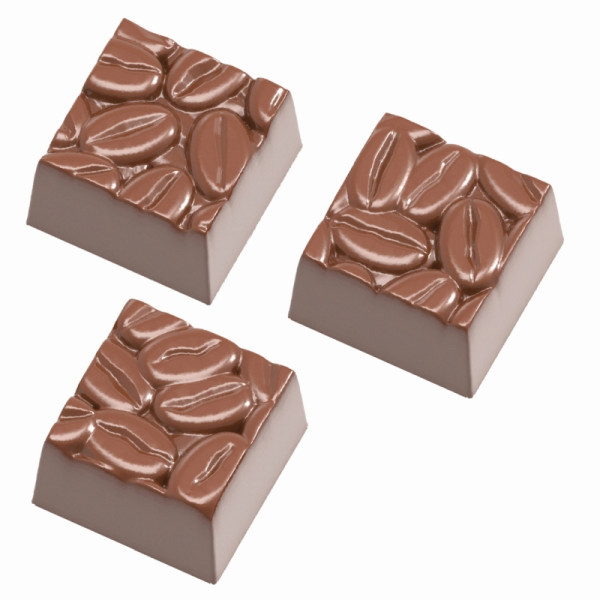 Schneider Schokoladen Form - quadratische Kaffeebohnen, 275 x 135 x 24 mm / 27 x 27 x 16 mm, 12 gr, 3 x 7 Stück, 421877