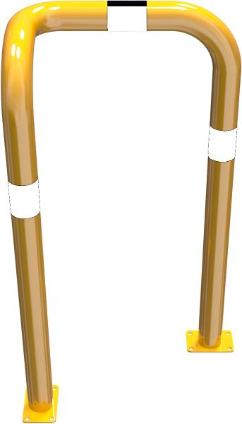Schake Rammschutzbügel 90° einseitig links, Stahlrohr Ø 76 mm gelb / schwarz, Höhe Überflur: 1150 mm, für Dübelbefestigung, 477_79PBG