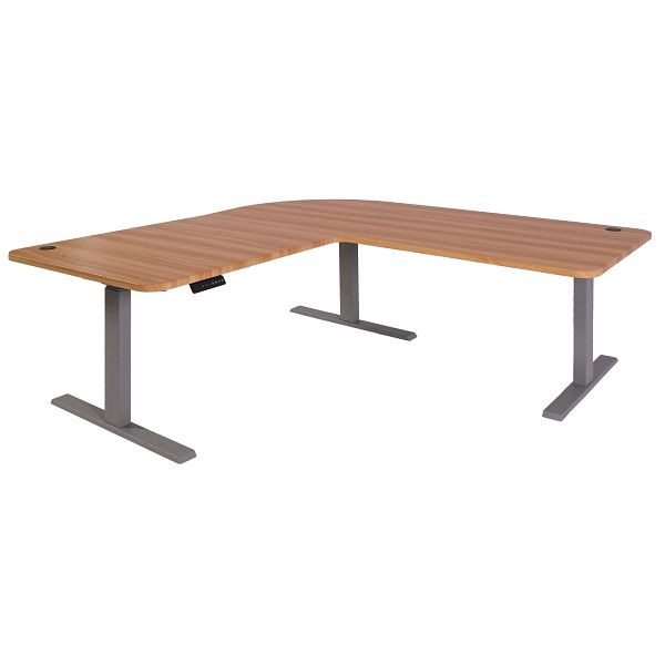 Mendler Eck-Schreibtisch HWC-D40, Computertisch, elektrisch höhenverstellbar 178x178cm 84kg, Eiche-Dekor, grau, 75754+62772