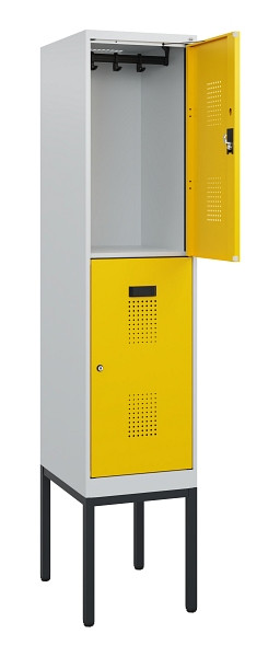 C+P Doppelstock-Spind Evolo PLUS, Gestell, 2 Fächer, 1950x400x500mm, 7035/1023, Zylinderschloss, 0493305-12 S10020