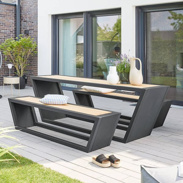 HOME DELUXE Sitzgarnitur aus Stahl KOBON Anthrazit, 2 x Bank + 1 x Tisch, 73257