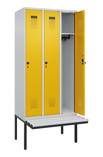 C+P Spind Evolo PLUS, 3 Abteile, 2120x900x815mm, 7035/1004, Haken 3, Drehriegel, Material Sitzfläche Kunststoff, 0490407-30 S10054