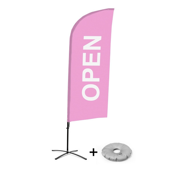 Showdown Displays Beachflag Alu Wind Komplett-Set Geöffnet Pink Englisch Kreuzständer, BFAW310-CB30-WB-I55