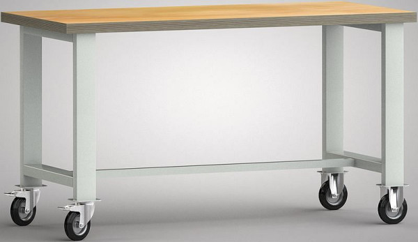 KLW Fahrbare Standard-Werkbank 2000x700x840mm, mit Buchen-Multiplexplatte, 2 Lenkrollen, Feststeller, 2 Bockrollen, ohne Schiebebügel, WS880N-2000M40-X7000