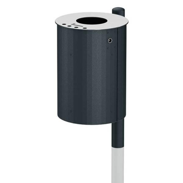Stein HGS Abfallbehälter 'City 1100', mit Ascher, zur Pfostenmontage (für Bandschelle), RAL 9005 tiefschwarz, 37478-12