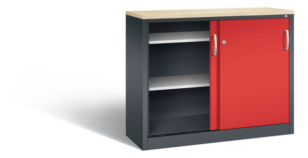 C+P Sideboard mit Schiebetüren Acurado, H1000xB1200xT400mm, Farbe: Schwarzgrau / feuerrot, Bügelgriff, 2046-00 S10239