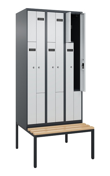 C+P Z-Spind Evolo PLUS, 6 Fächer, 2120x900x815mm, 7016/7035, Zylinderschloss, Material Sitzfläche Buche-Hartholz, Sitzbank, 0490537-306 S10044
