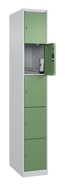 C+P Schließfachschrank Evolo PLUS, 5 Fächer, 1850x300x500mm, 7035/6011, 049000-105 S10010