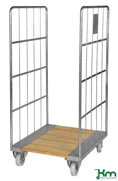 Kongamek Rollcontainer mit Holzboden, 2 Lenk- und 2 Bockrollen mit Bremsen, 800 x 710 x 1600 mm, Maschenweite 150 x 320 mm, KM84B