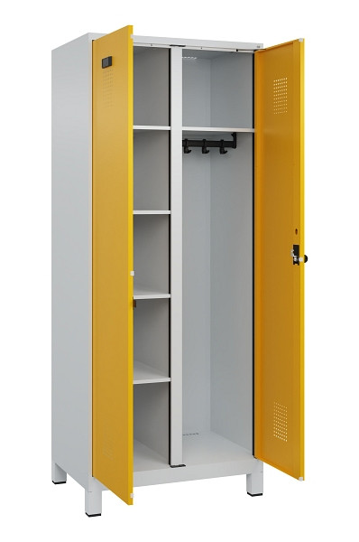 C+P Wäsche-/Garderobenspind Evolo PLUS, mit Füßen, 2 Abteile, 1950x800x500mm, 7, Frontfarbe RAL 1004 Goldgelb, Drehriegel, 049610-22 S10000