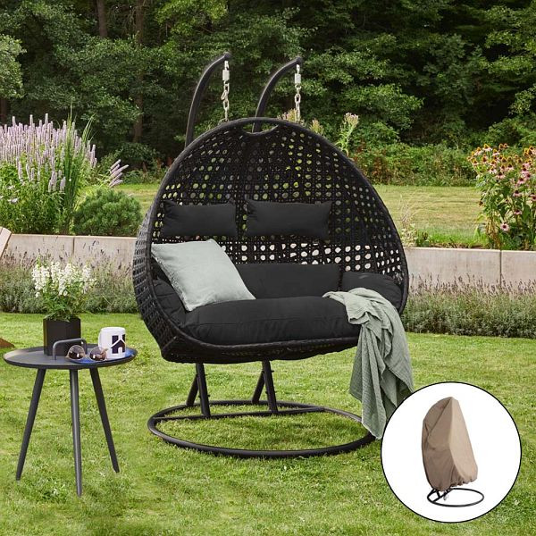 HOME DELUXE Polyrattan Hängesessel TWIN - Schwarz mit Regenabdeckung, 49582