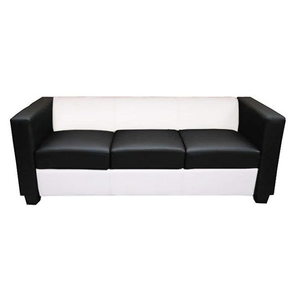Mendler 3er Sofa Couch Loungesofa Lille, Leder/Kunstleder schwarz/weiß, 17633+17384+17635