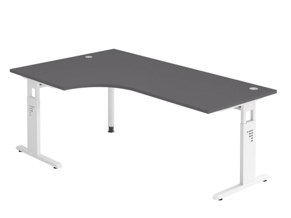 Hammerbacher Winkeltisch C-Fuß 200x120cm 90° Graphit/Weiß, Winkelform 90°, links oder rechts montierbar, Arbeitshöhe 65-85 cm, VOS82/G/W