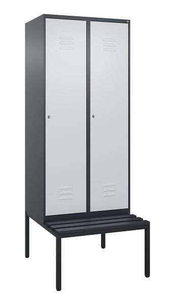 C+P Umkleidespind Classic PLUS, mit untergebauter Sitzbank, 2 Abteile, 2120x800x815mm, 7016/7035, Zylinderschlösser, 0800507-22 S10028
