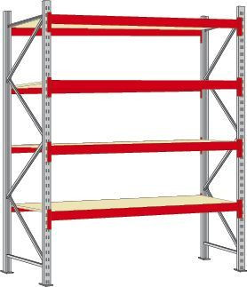 Regalwerk WILLY-Weitspannregal - 700 - Holz - Grundfeld HxBxT 2500x2700x1000mm mit 4 Fachebenen Holzeinlage, B7-60117-100
