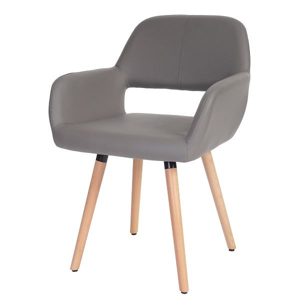 Mendler Esszimmerstuhl HWC-A50 II, Stuhl Küchenstuhl, Retro 50er Jahre Design, Kunstleder, taupe-grau, helle Beine, 48456