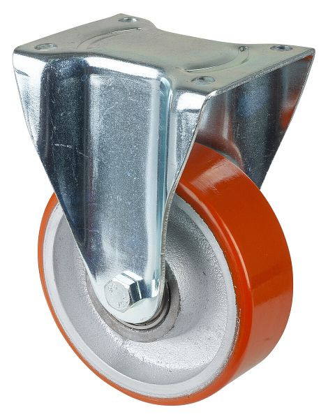 BS Rollen Schwerlastrolle, Bockrolle, Rad-Breite 50 mm, Rad-Ø 150 mm, Tragfähigkeit 600 kg, Guss-Polyurethan 95 Shore A, Guss, Kugellager, N110.C10.154
