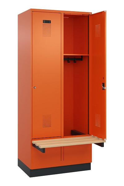 C+P Spind Evolo PLUS, 2 Abteile, 1950x800x815mm, 2004/2004, Zylinderschloss, Sitzfläche Holz, mit Sockel, 049040-22 S10050